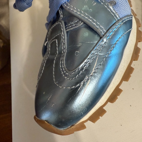 TORY SPORT by Tory Burch Metallic Light Blue Leather Ruffle Sneakers Wom's 6.5M - Picture 9 of 11